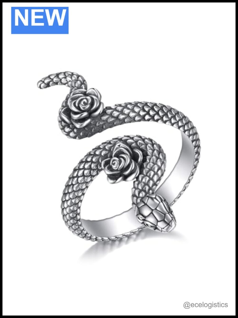 Sterling Silver Snake Ring Gothic Rose Adjustable Open Thumb Ring